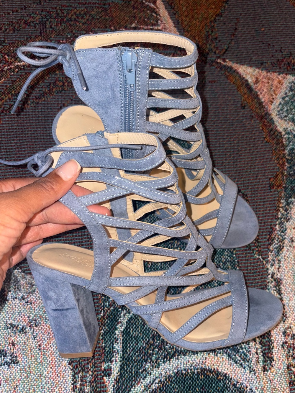 Women's Strappy Lace-Up Block Heel Sandals - Blue
